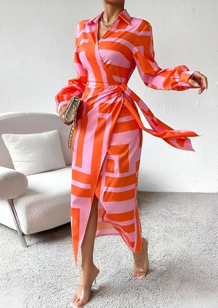 Olivia – Printed Waist-Cinching Shirt Dress — front view