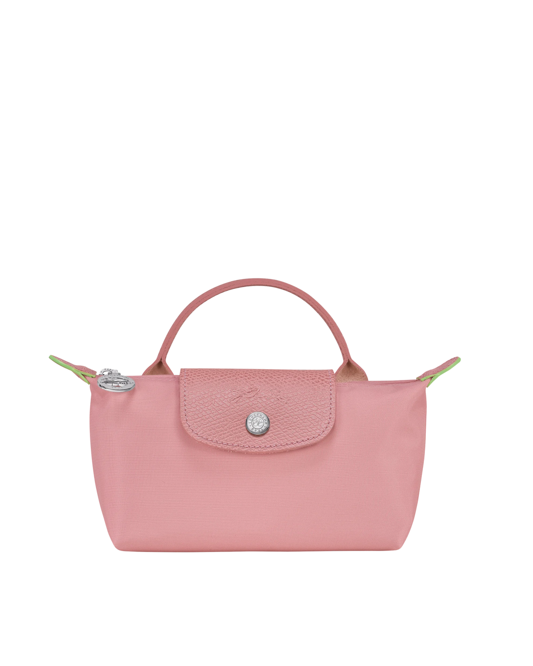 Longchamp Le Pliage Green XS Handbag Pink Petal Front View Sustainable