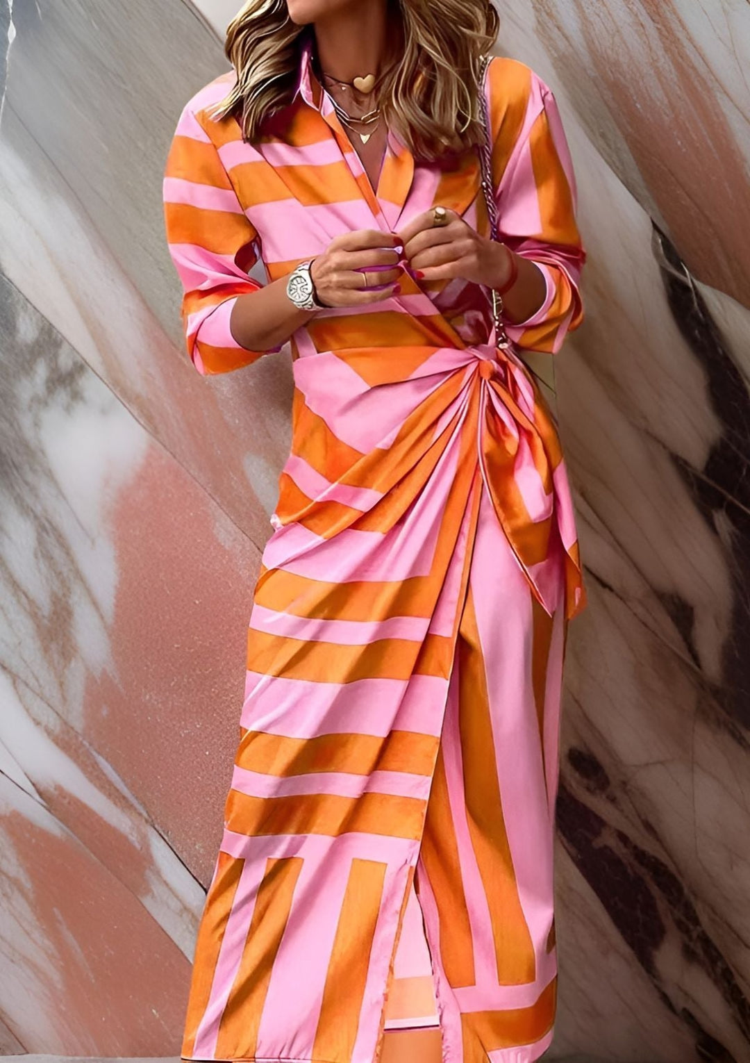 Olivia – Printed Waist-Cinching Shirt Dress — side view
