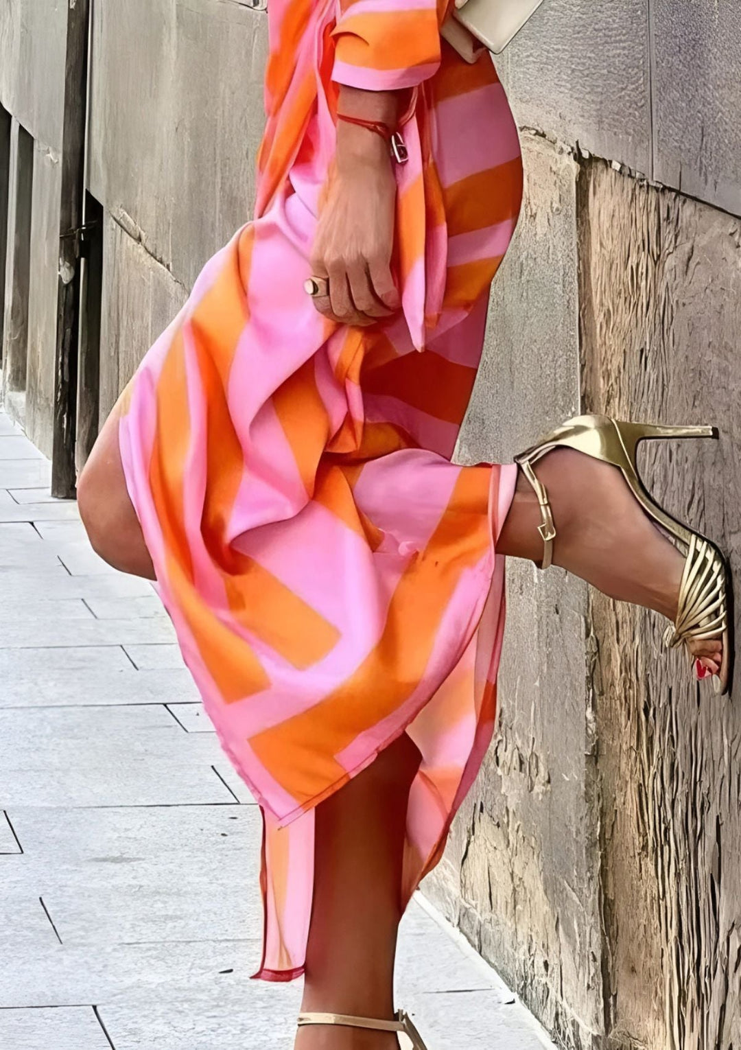 Olivia – Printed Waist-Cinching Shirt Dress — back view