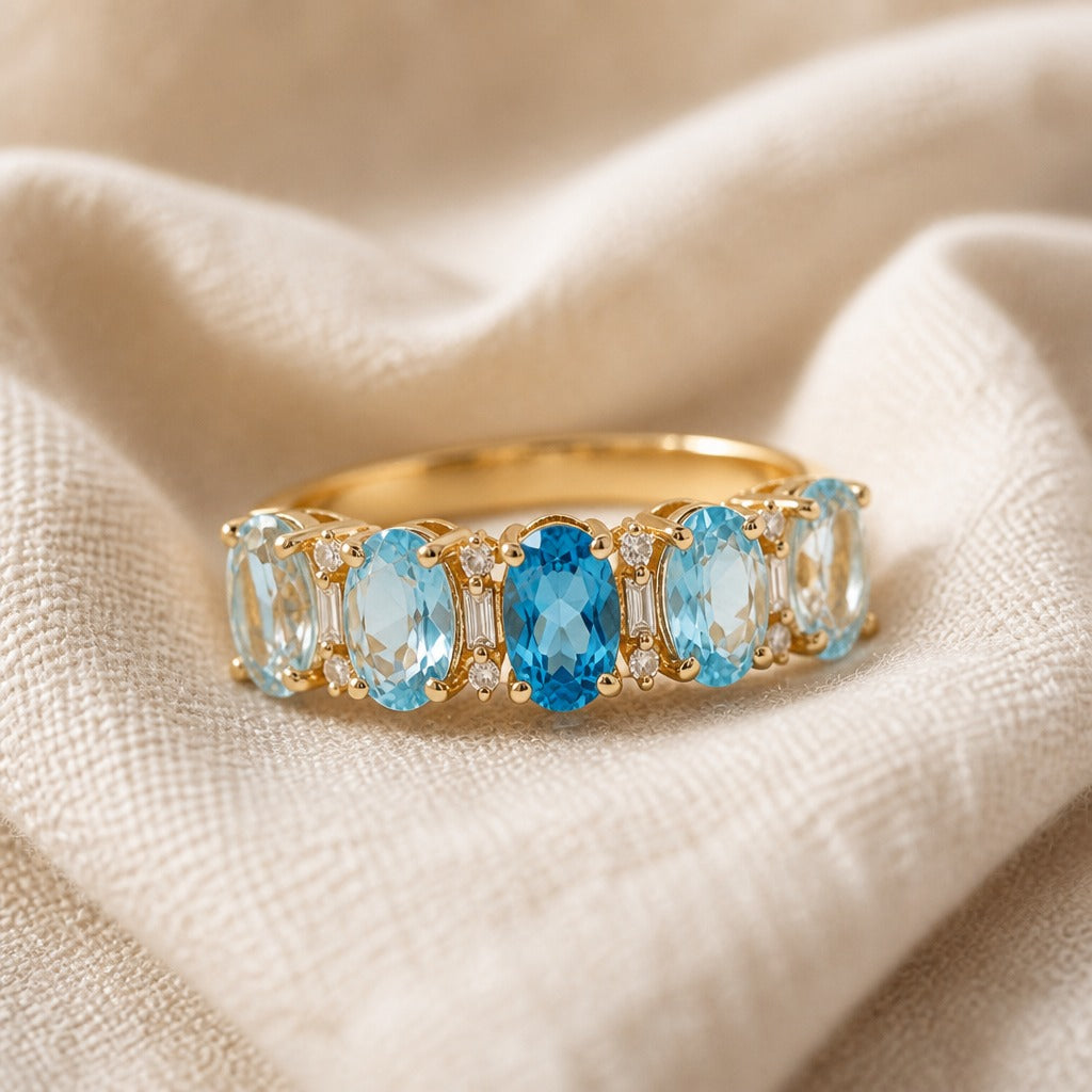 Main shot of the sparkling geometric zirconia ring