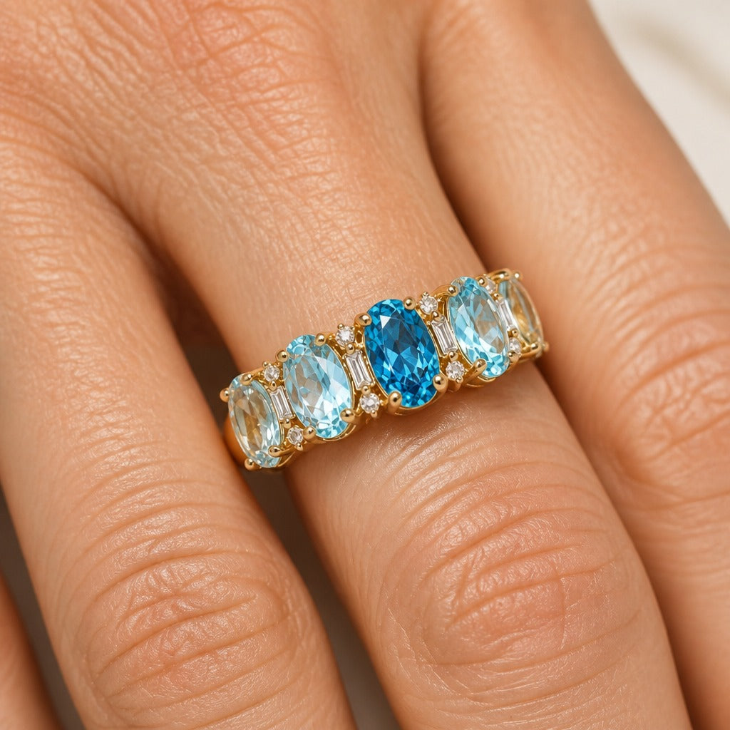 Ring worn on a model's hand