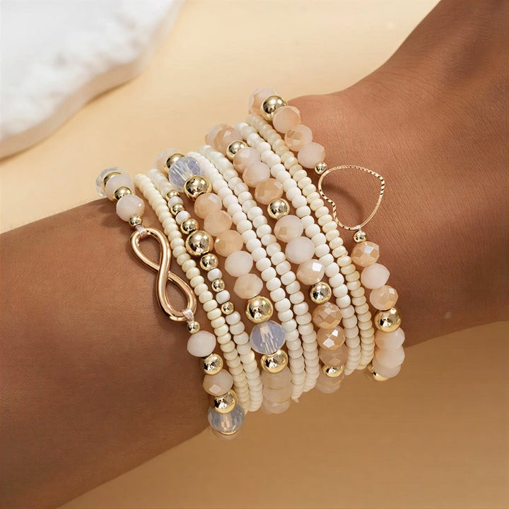 Main shot of the pearl stacking bracelet set of ten