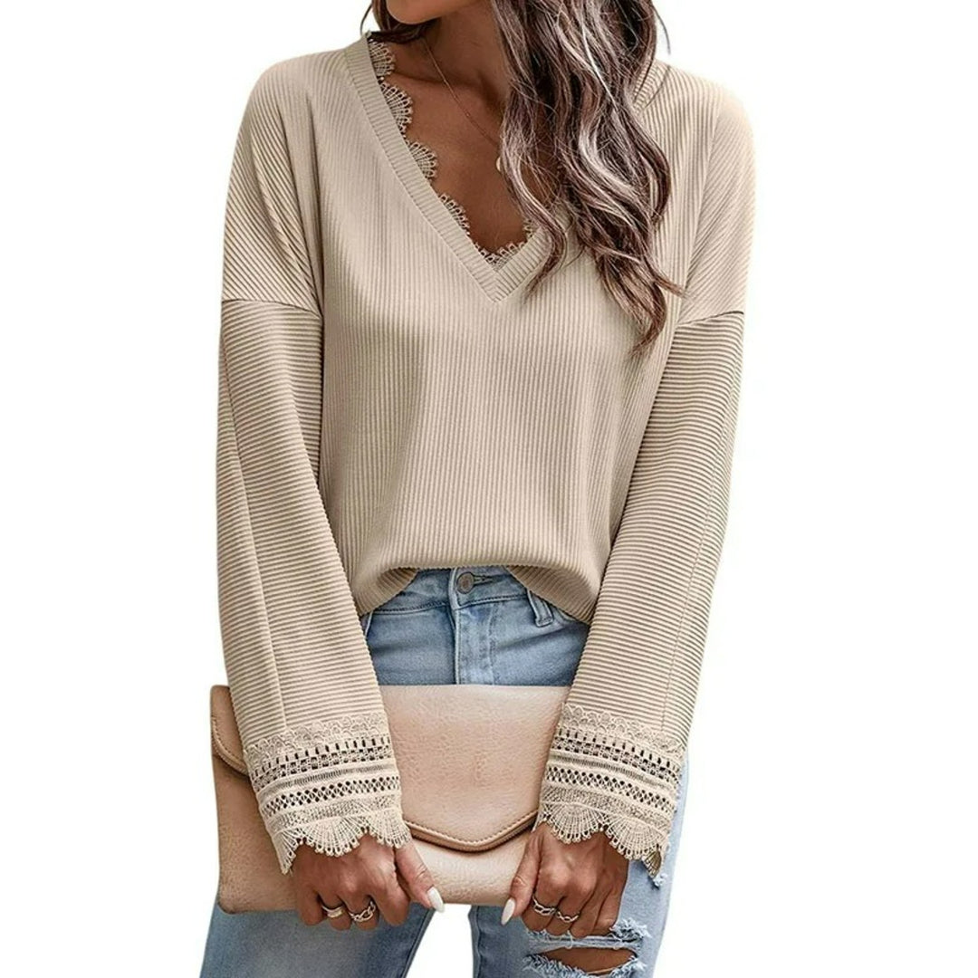 Olivia Stylish V-Neck Long-Sleeved Sweater — additional view