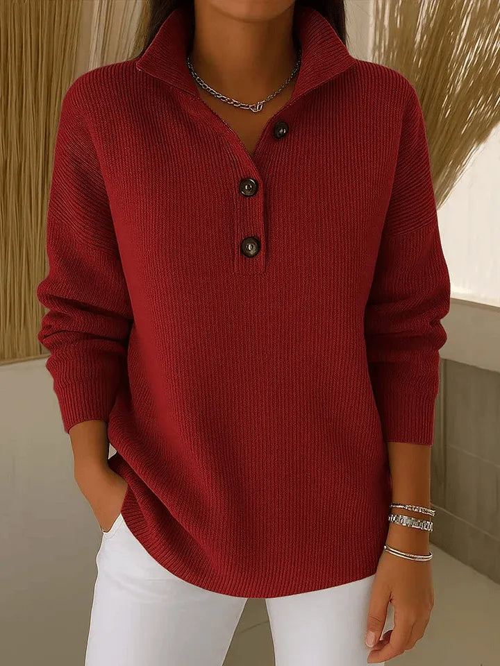 Florence™ | Women's V-Neck Button Placket Polo Sweater