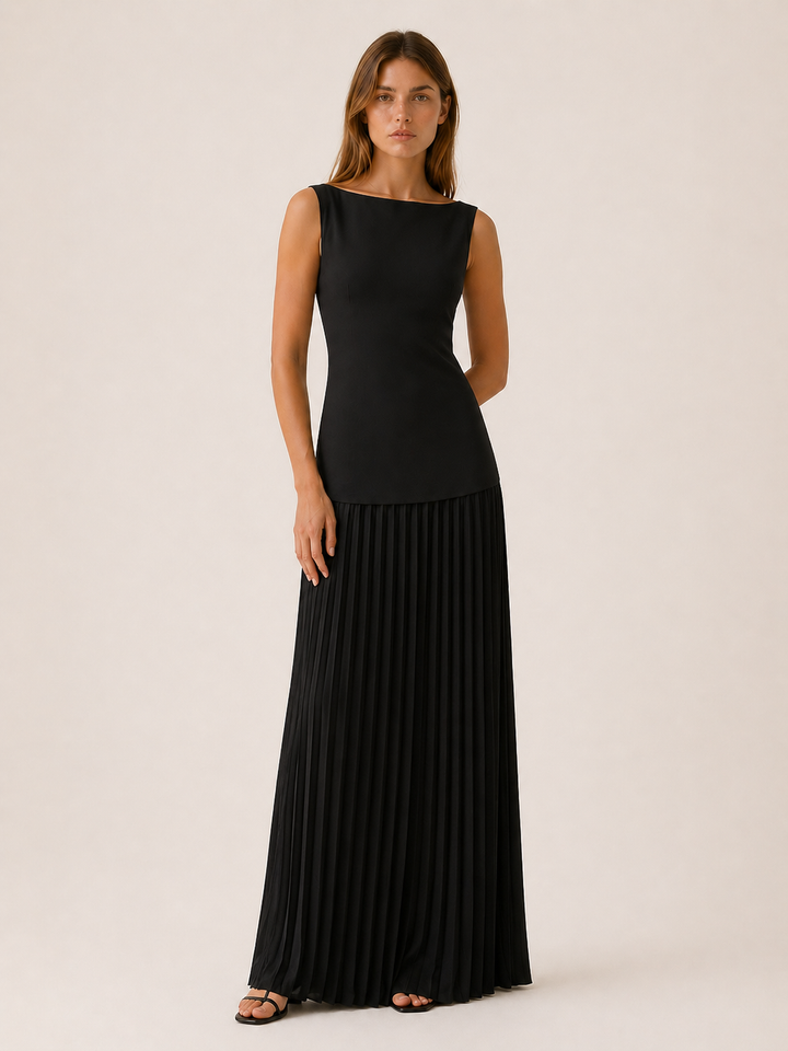 Pink Pleated Maxi Dress with Boat Neck – lifestyle