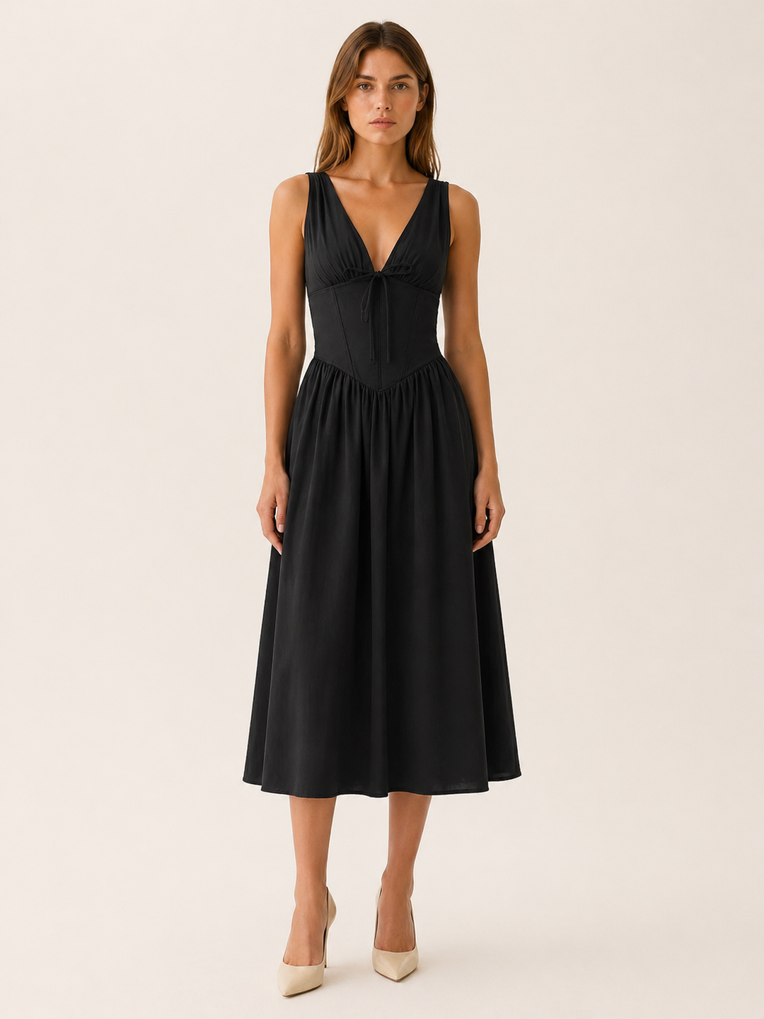 black plunge midi dress ANGEL PLUNGE MIDI DRESS - BLACK