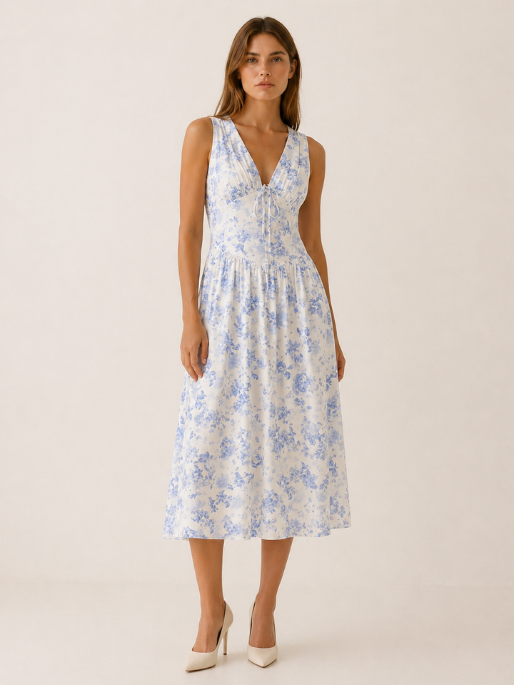 Black Plunge Midi Dress with Twist Front – editorial view