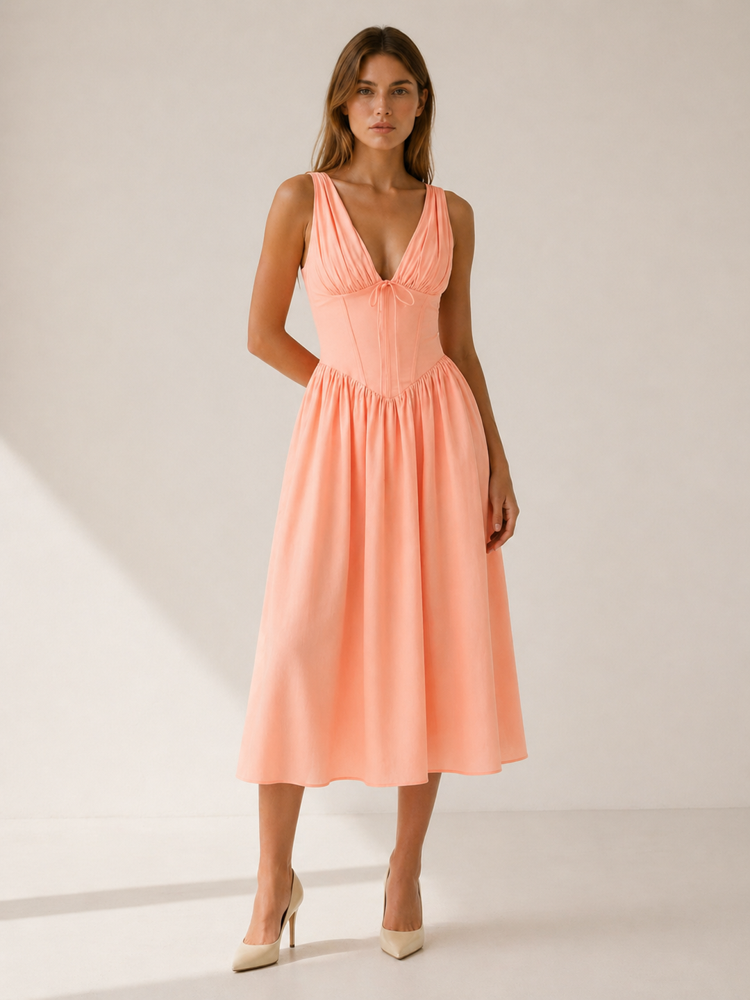 Black Plunge Midi Dress with Twist Front – detail view