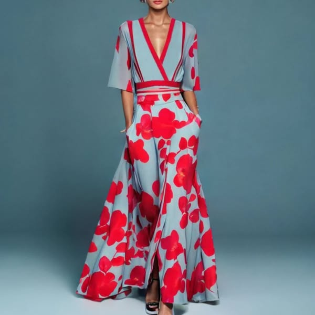 Michelle - Elegant Floral Wrap Dress — front view