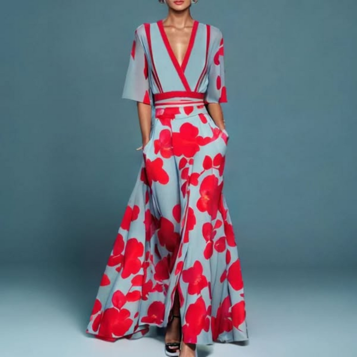 Michelle - Elegant Floral Wrap Dress — front view