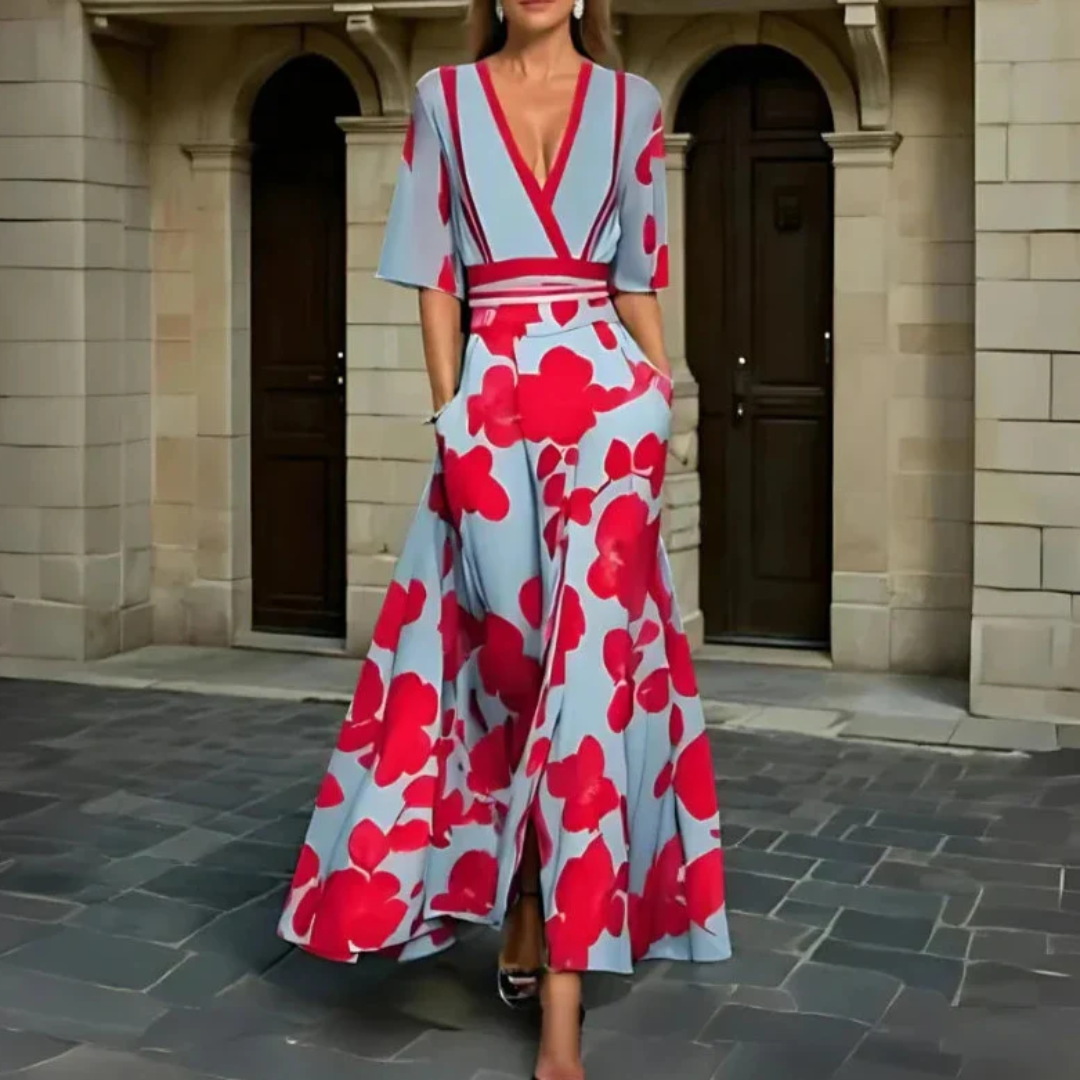 Michelle - Elegant Floral Wrap Dress — side view