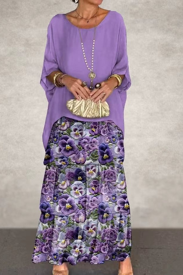 Judith Purple Flower Chiffon Dress — front view