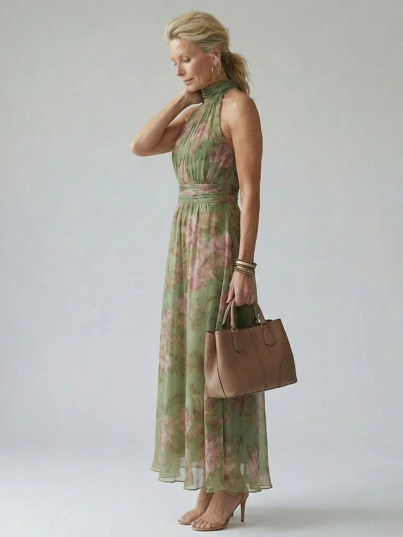 Aria Botanical Elegance Dress Red — back view