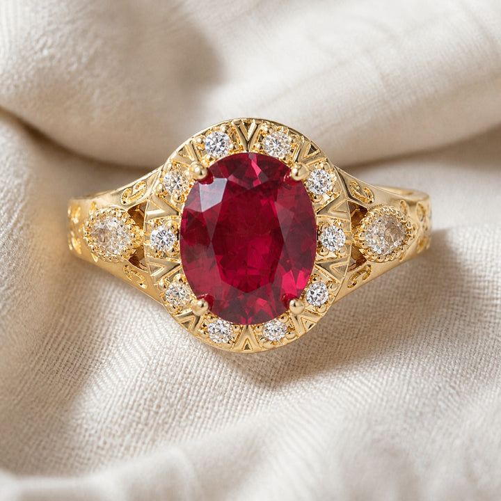 Main shot of the retro oval zircon flower ring