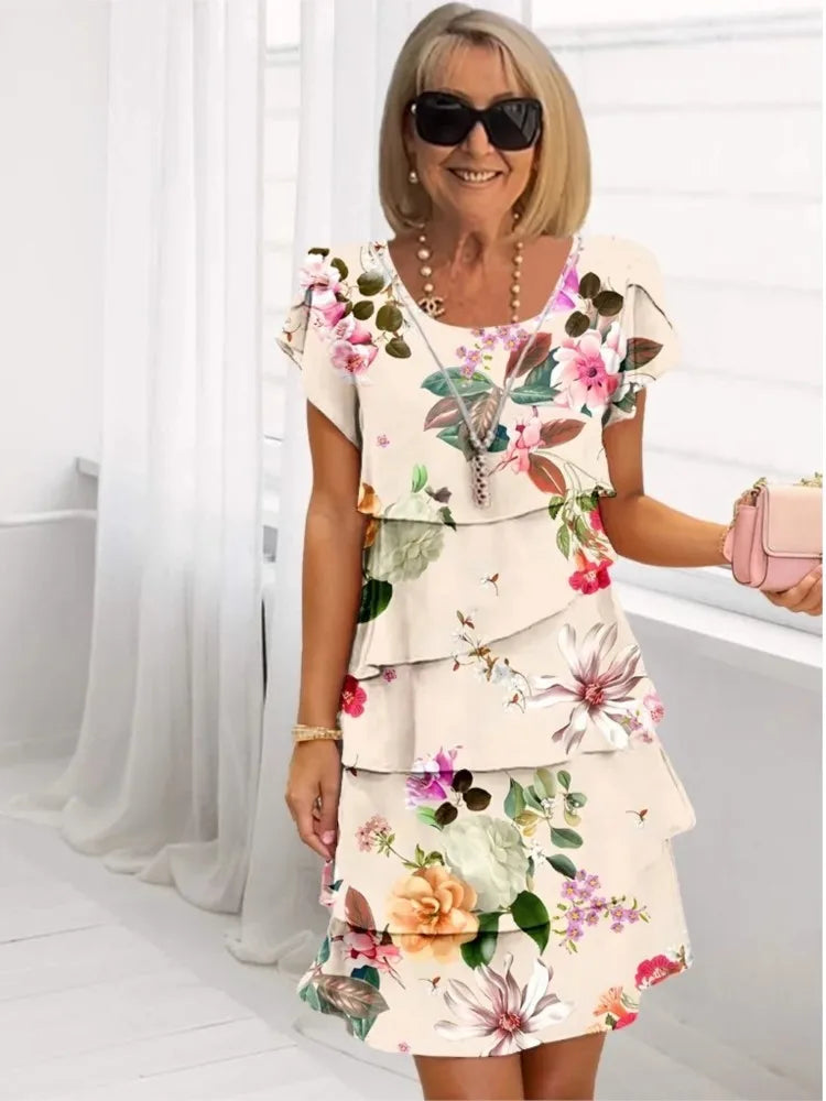 Helena Ruffle Layered Midi Dress — front view