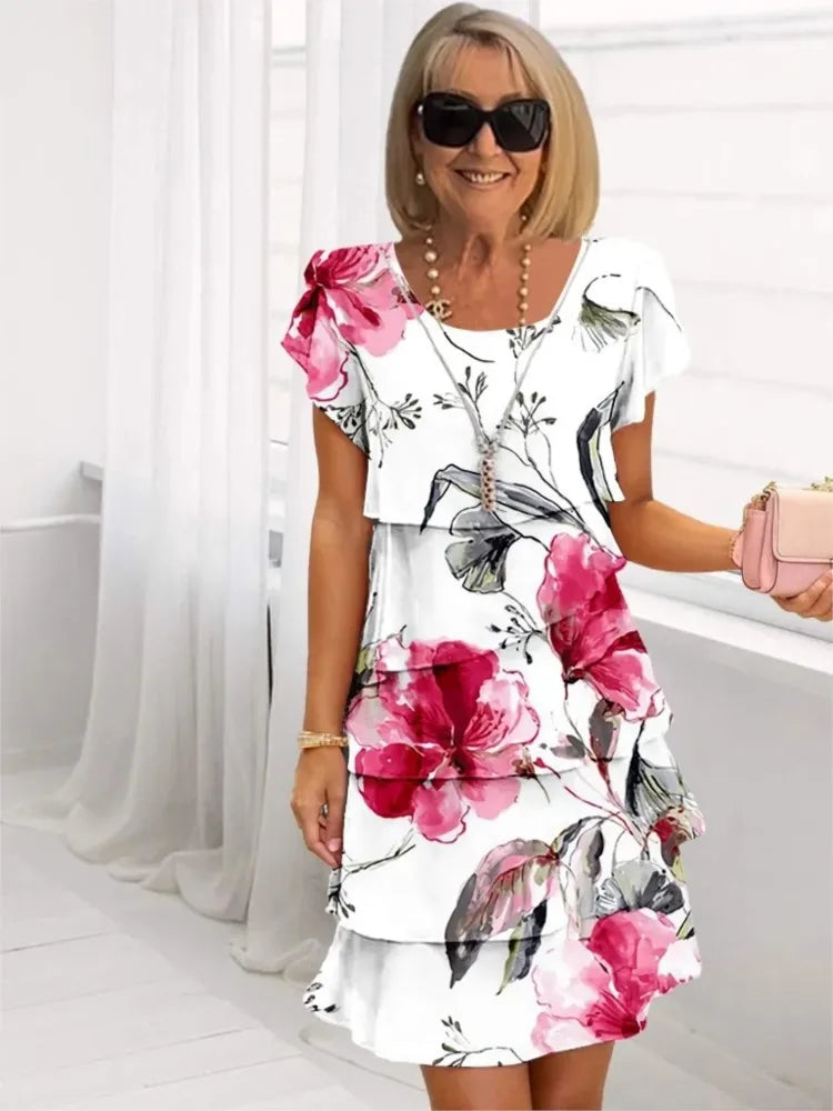 Cynthia Ruffle Layered Midi Dress — front view