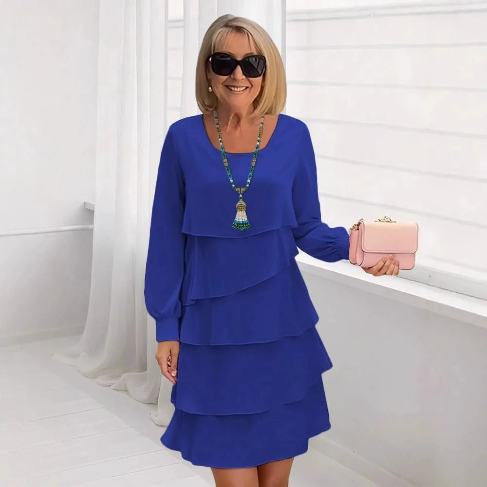 Margaret Long Sleeve Ruffle Midi Dress — back view