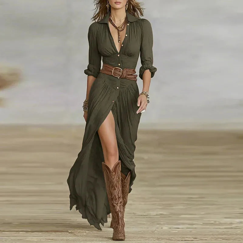 Eveline dress with belt – side view defined silhouette women