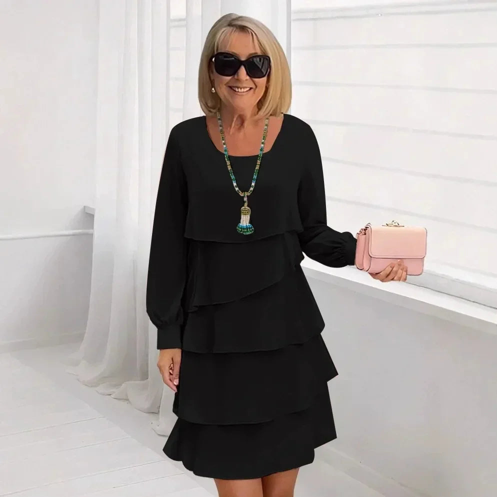 Margaret Long Sleeve Ruffle Midi Dress — front view