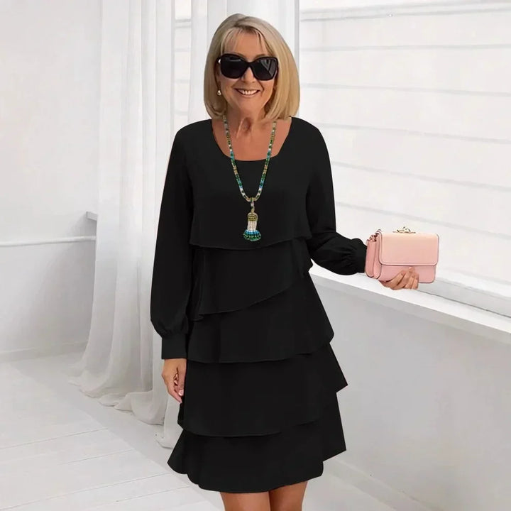 Margaret Long Sleeve Ruffle Midi Dress — front view