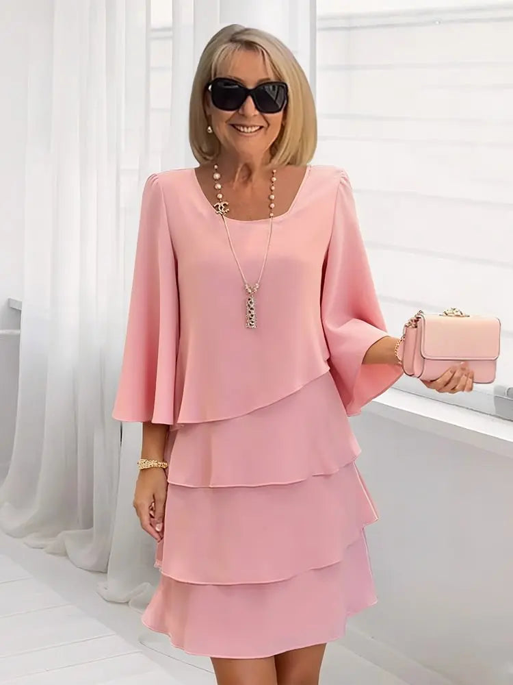 Catherine Ruffle Layered Midi Dress — front view
