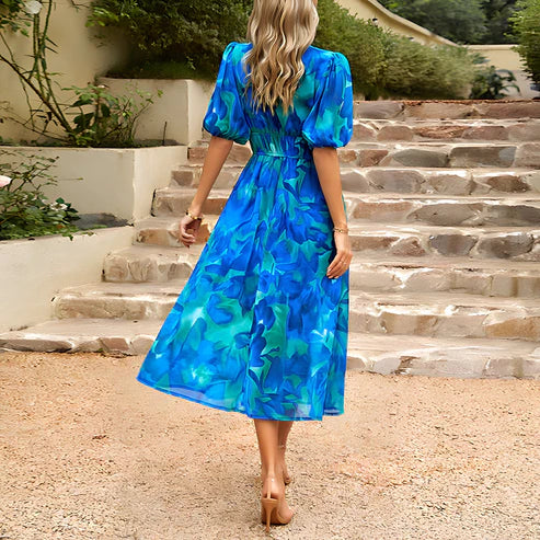 Everly - Vintage Glam Lantern Sleeve Midi Dress — close-up detail