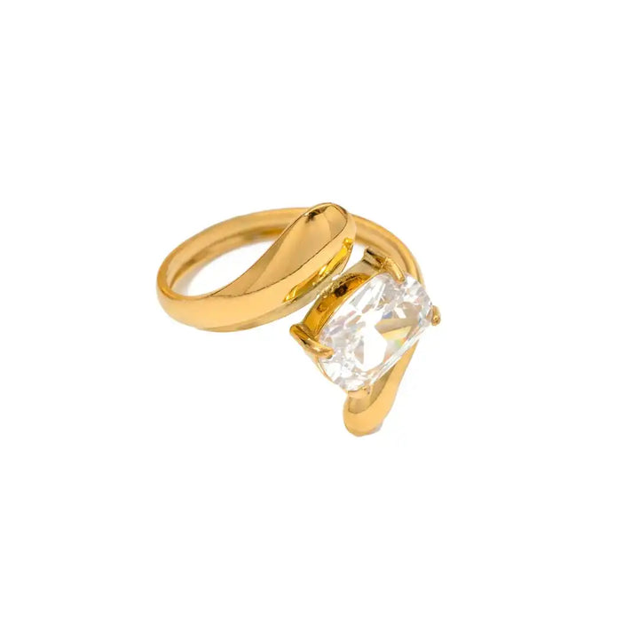 Ring worn on a model's hand