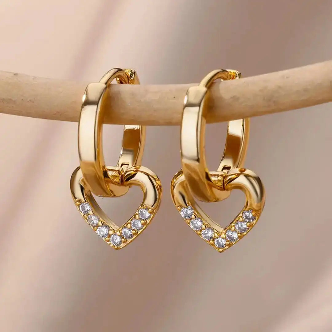 Main shot of the hollow heart zirconia earrings