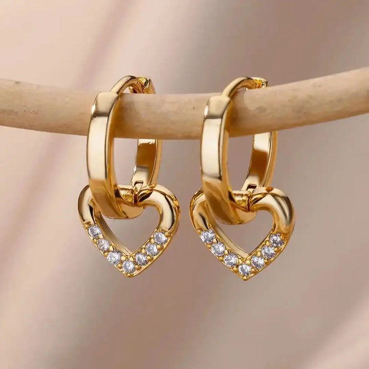 Main shot of the hollow heart zirconia earrings