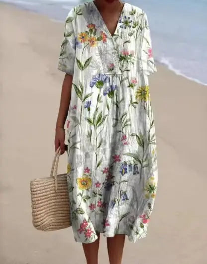 Vintage Flowing Vintage Floral Maxi Dress — front view