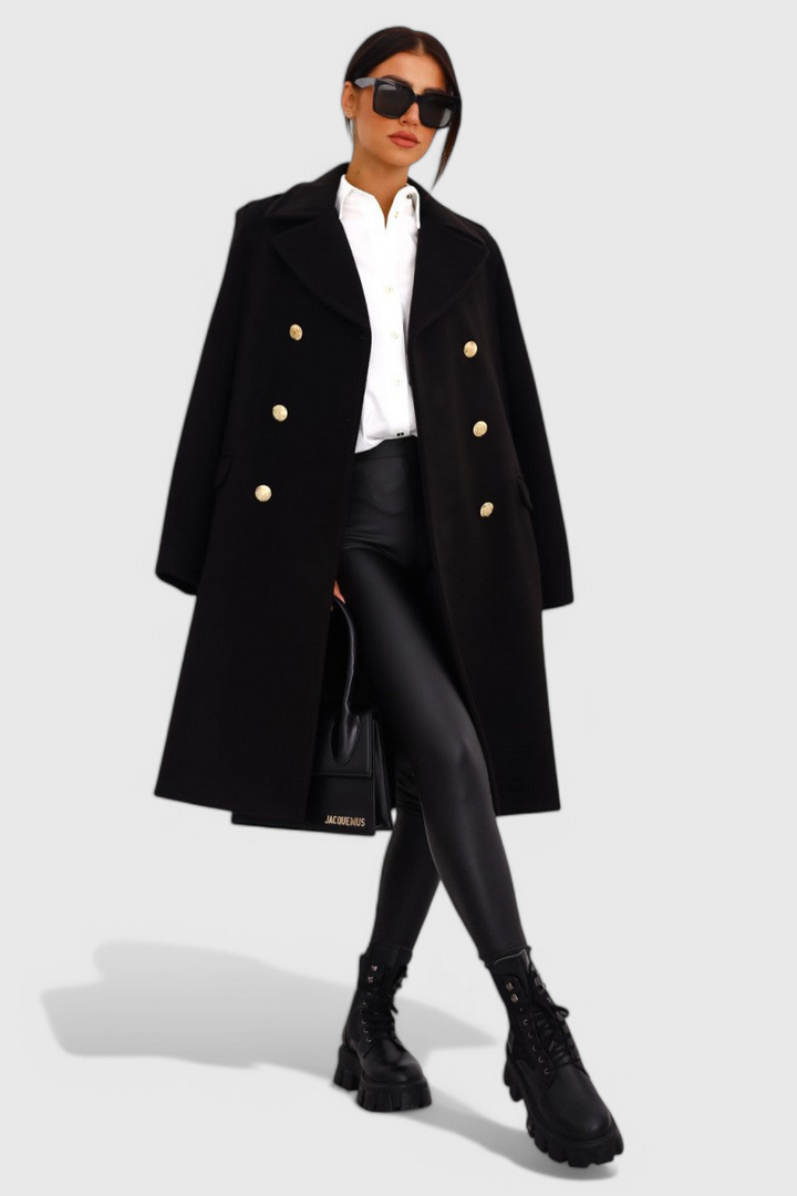 Yara double-breasted coat sleeve and cuff detail
