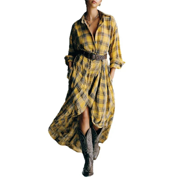Grace classic belted shirt dress back – long maxi length women