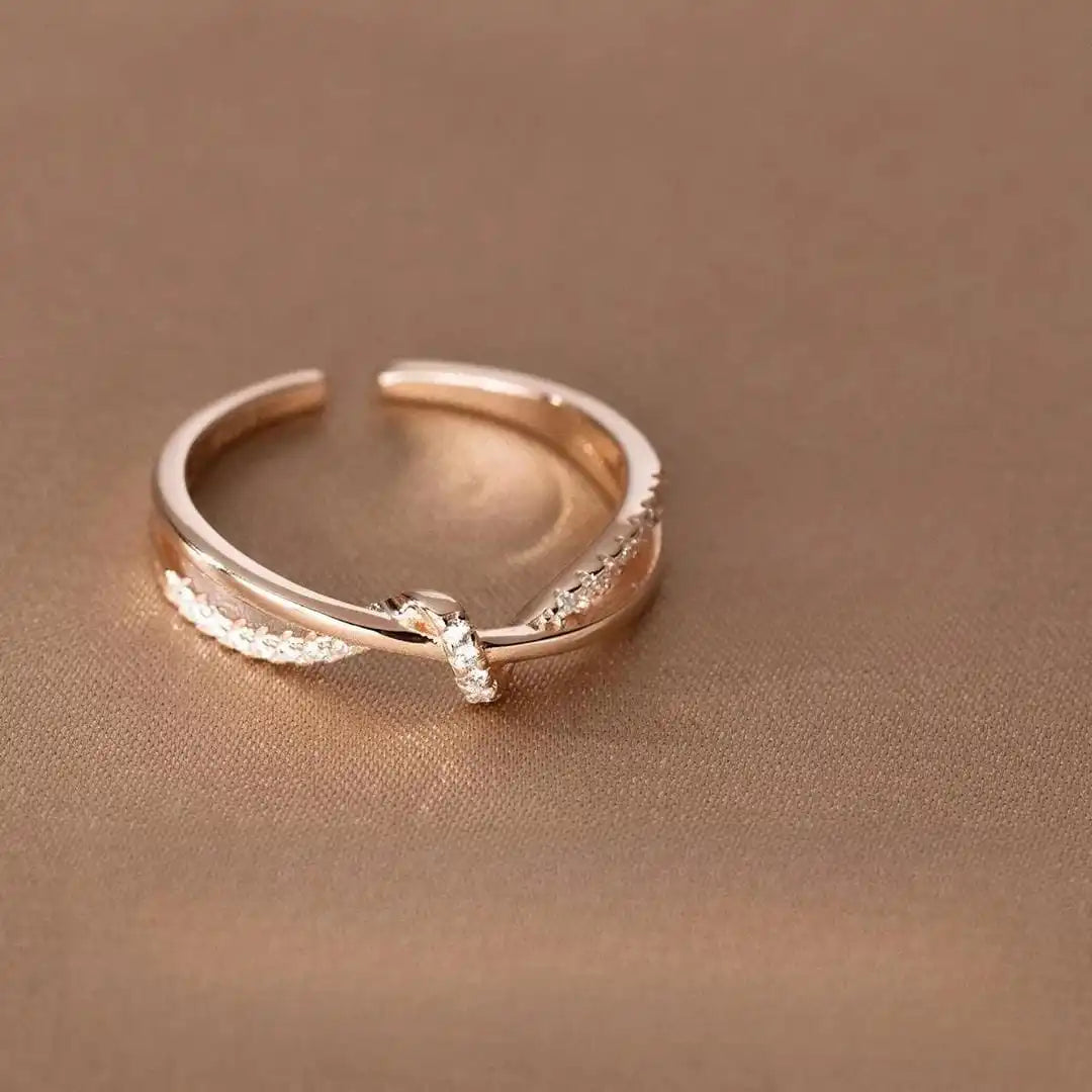 Ring worn on a model's hand