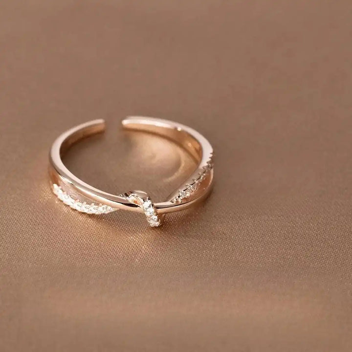 Ring worn on a model's hand