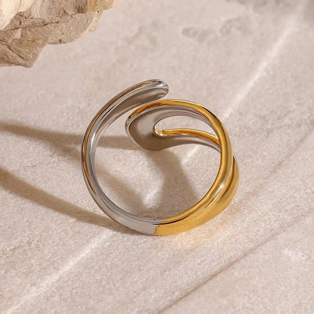 Ring worn on a model's hand