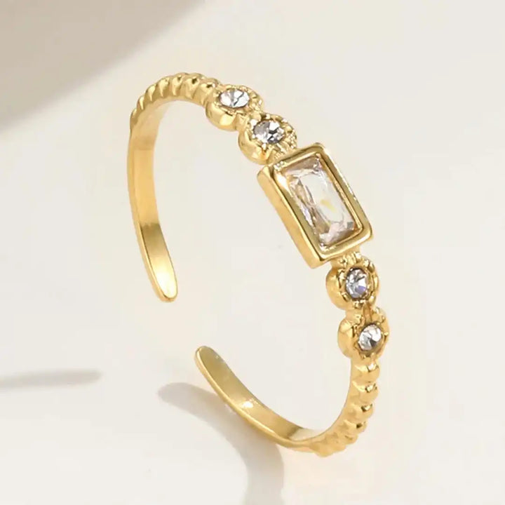 Ring worn on a model's hand