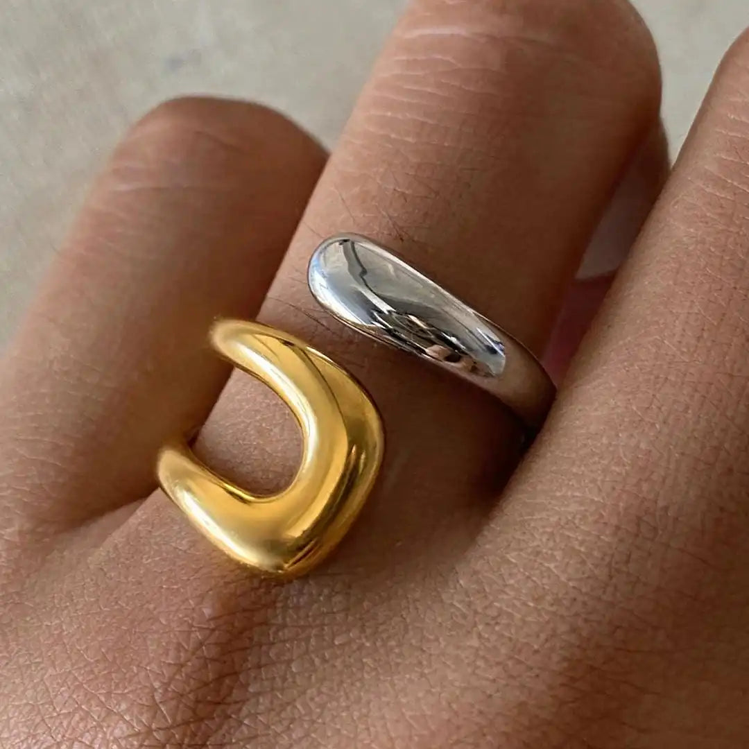 Main shot of the asymmetric gold open ring