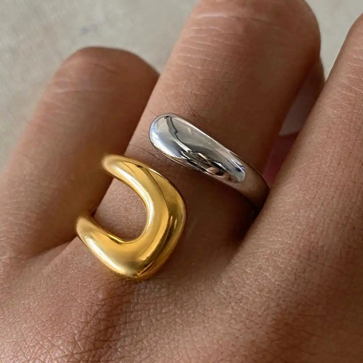 Main shot of the asymmetric gold open ring