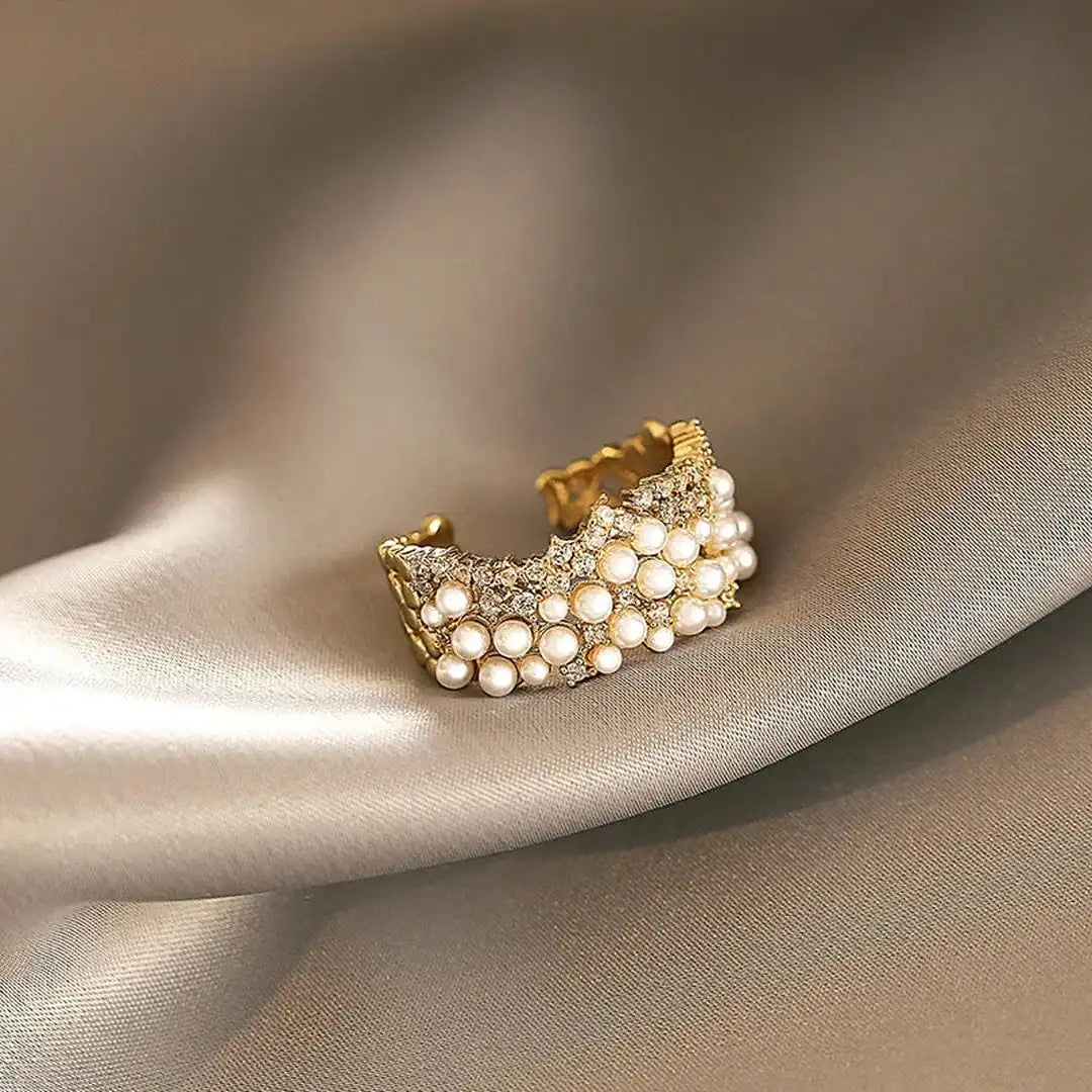 Main shot of the adjustable pearl zirconia open ring