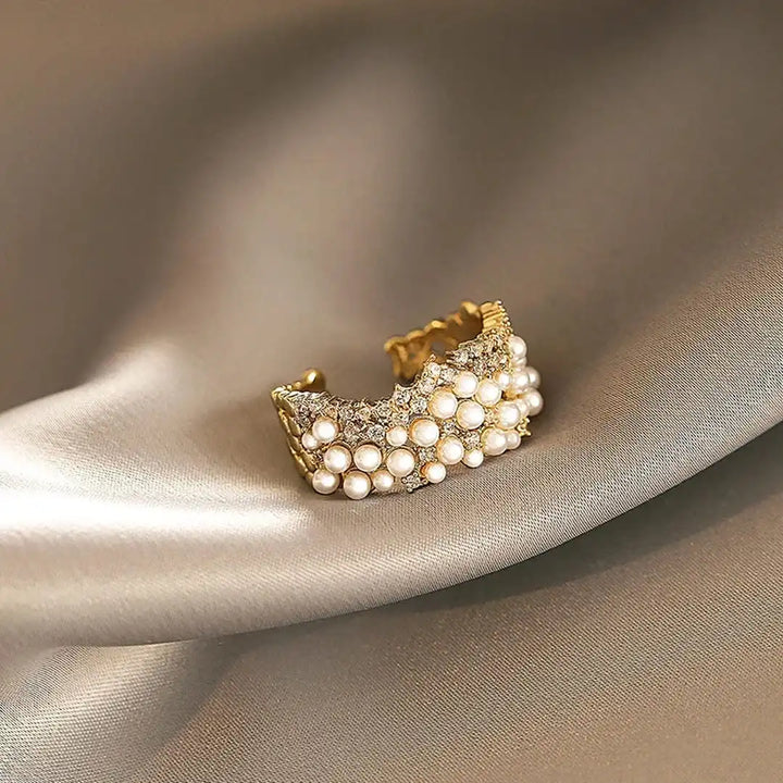 Main shot of the adjustable pearl zirconia open ring