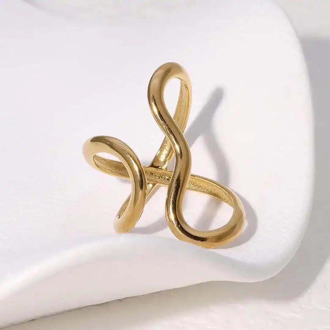 Ring worn on a model's hand