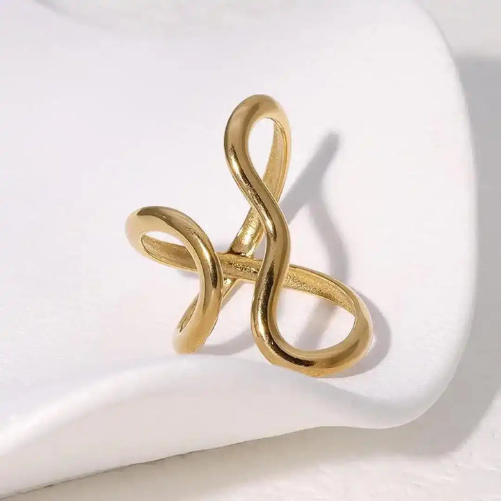 Ring worn on a model's hand