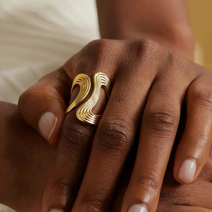 Close-up of the tiny gold bead detail