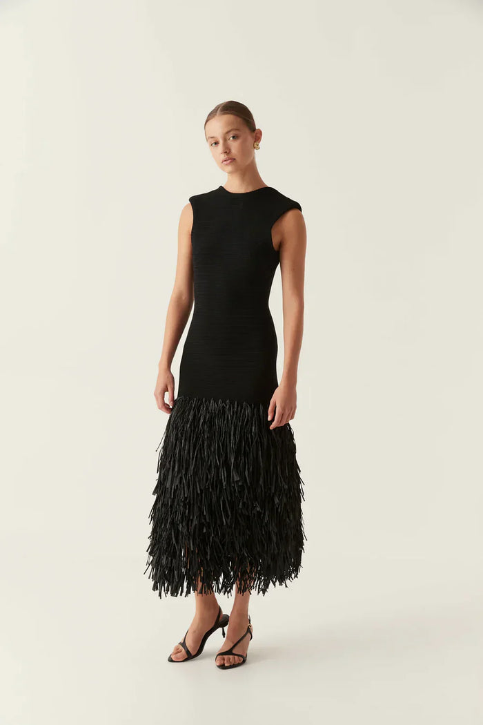 Noir Midi Dress round neck detail
