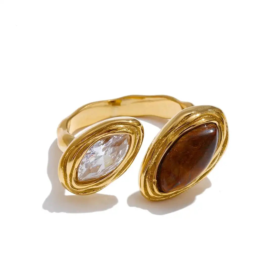 Main shot of the tiger stone pearl zircon ring