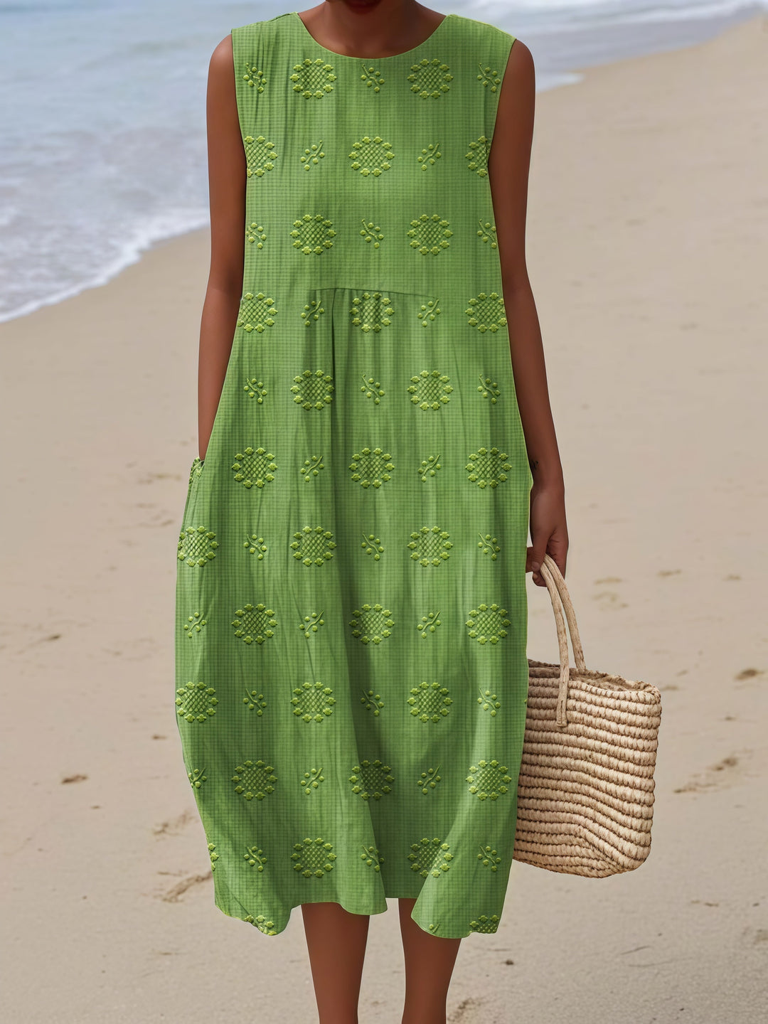 Sara Lightweight Summer Dress Green — front view
