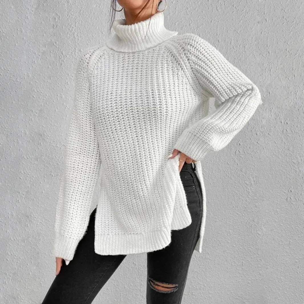 Mia Comfortable Turtleneck Long Sweater — front view