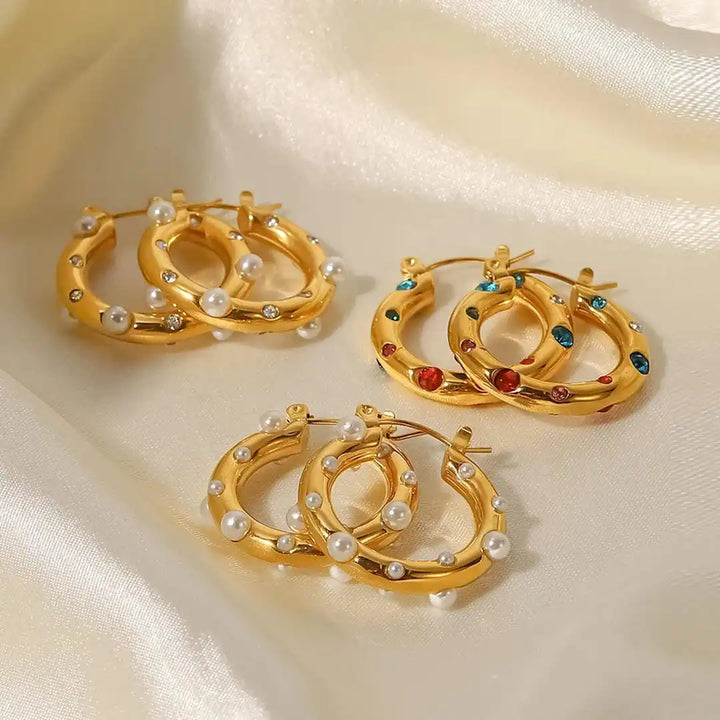 Main shot of the gold zircon circle hoop earrings