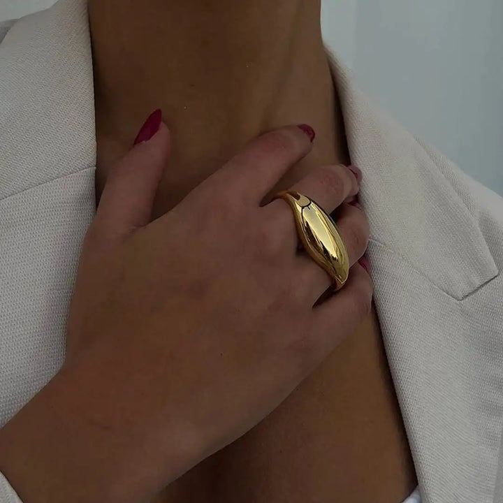 Main shot of the timeless gold double band ring
